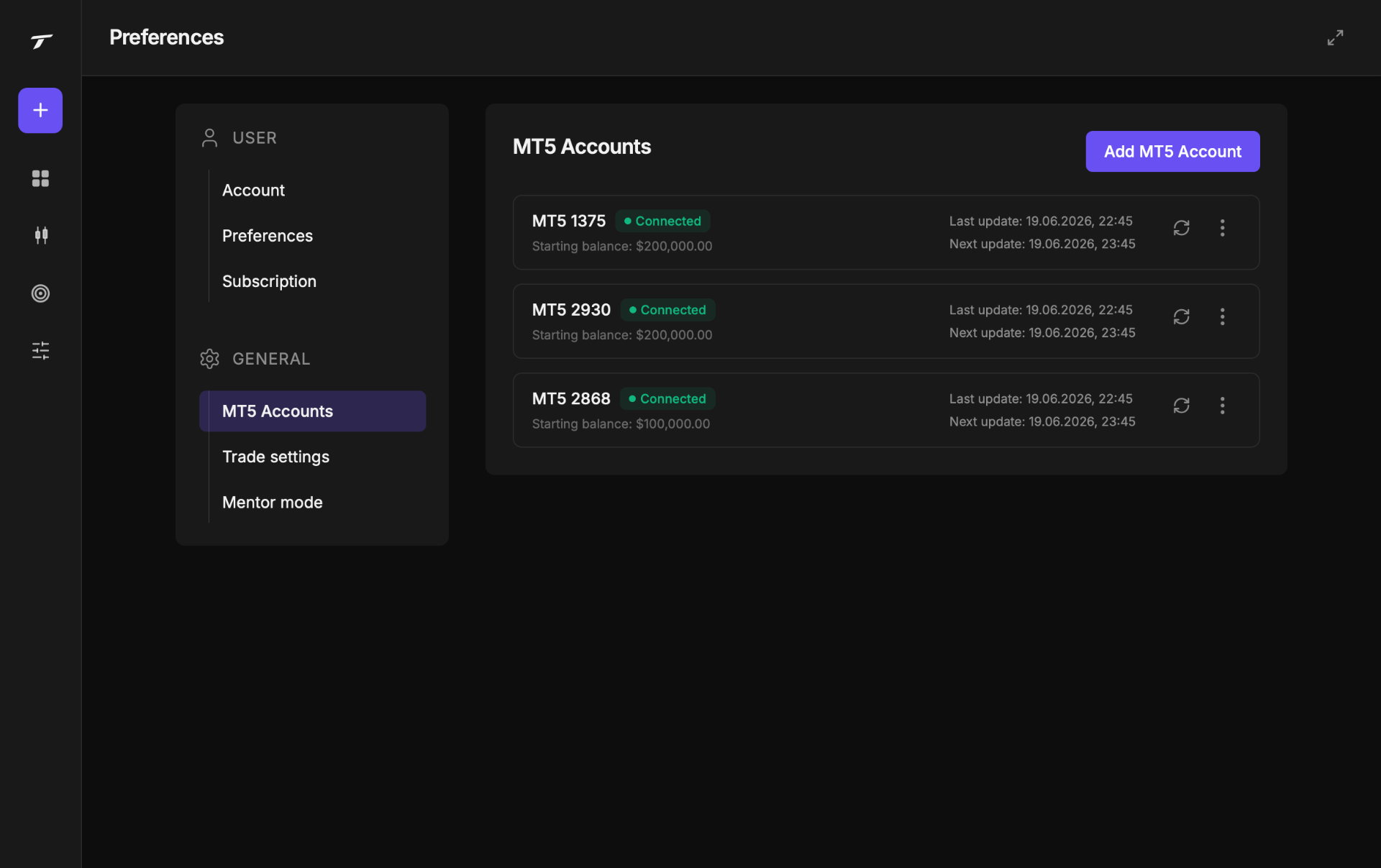 Add all your MT5 accounts